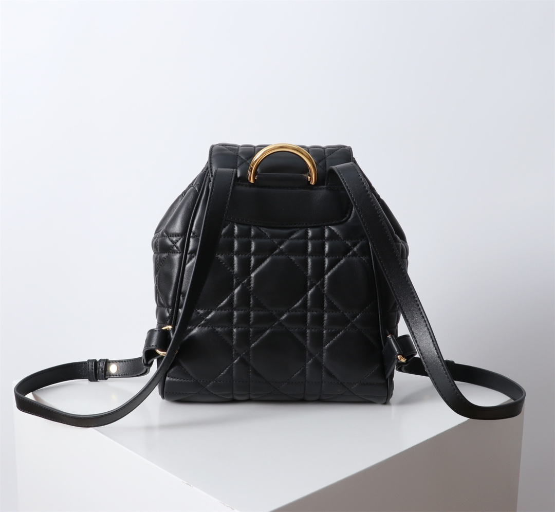 Medium Dior Caro Backpack Black Macrocannage Lambskin